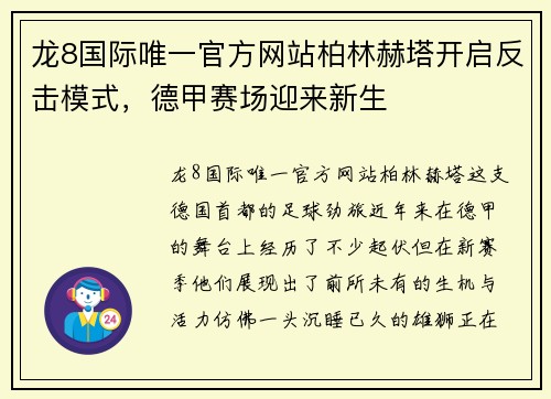 龙8国际唯一官方网站柏林赫塔开启反击模式，德甲赛场迎来新生