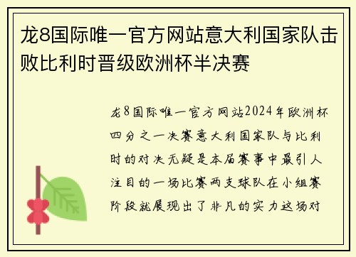 龙8国际唯一官方网站意大利国家队击败比利时晋级欧洲杯半决赛