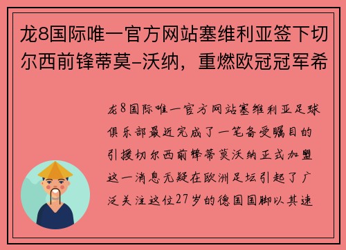 龙8国际唯一官方网站塞维利亚签下切尔西前锋蒂莫-沃纳，重燃欧冠冠军希望