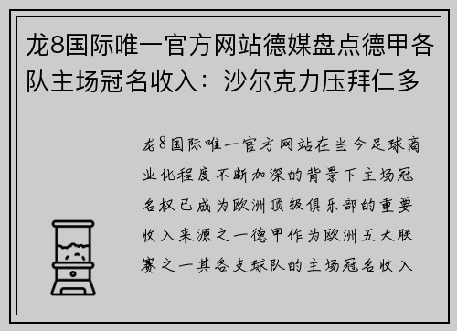 龙8国际唯一官方网站德媒盘点德甲各队主场冠名收入：沙尔克力压拜仁多特-懂球帝